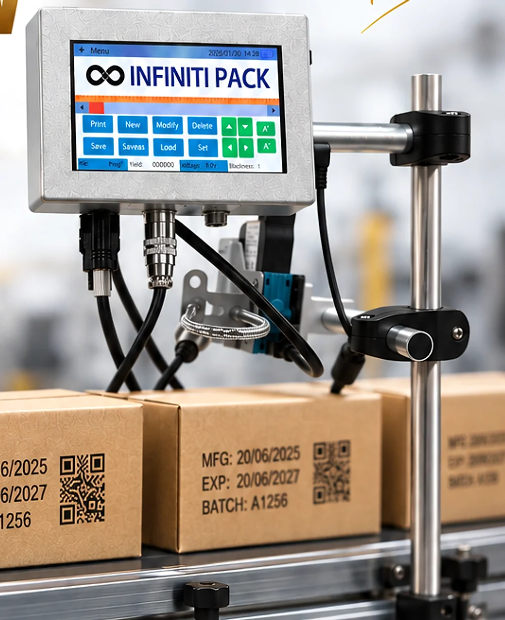 Infiniti online TIJ printer coding cartons on a production line