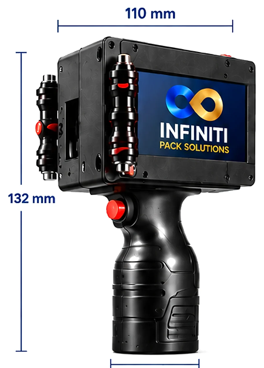 Dimensions: 110 mm (L) × 132 mm (H) × 50 mm (W) · approx. 460 g with battery